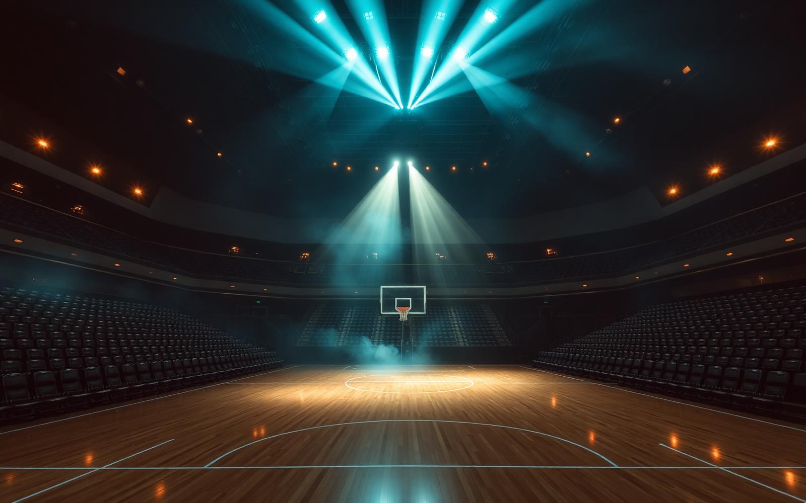Basketball arena under stadium lights